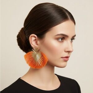 Elegant Orange and Gold Fan Earrings